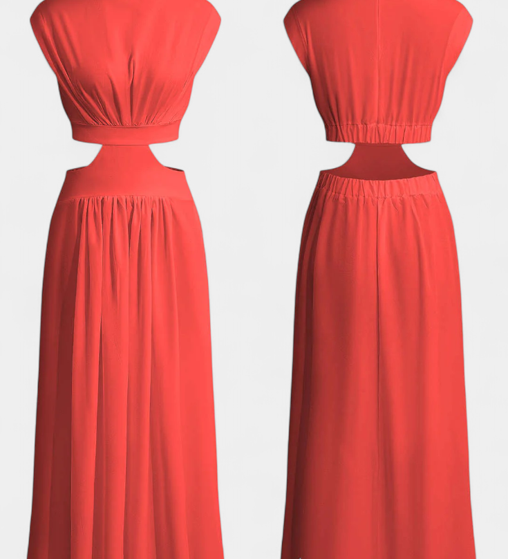 Elegante Conjunto Largo Jocelyn con Escote Alto y Detalle de Abertura Lateral para un look Minimalista y Sofisticado