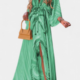 Vestido Maxi Joelle con Diseño Arcoíris, Escote en V y Manga Murciélago, Perfecto para Llevar con Estilo