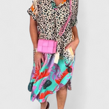 Gala Vestido Boho Casual de Encanto con Estampado de Leopardo y Escote en V