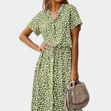 Rovena Vestido Midi de Lunares con Cuello Camisero y Cintura Ajustable - Elegancia y Comodidad para Cualquier Ocasión
