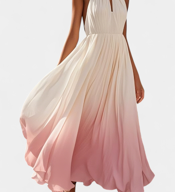 Elegante vestido maxi halter plisado Starla con detalles de perlas perfectos para ocasiones especiales