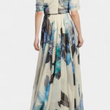 Sanaa Vestido Asimétrico de Un Hombro con Elegante Estampado Floral Abstracto
