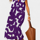 Vestido Casual Asela con Estilo en Escote en V y Estampado Mixi para un Look Moderno