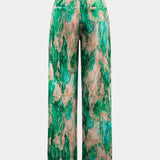 Inna Pantalones Rectos de Cintura Alta con Elegante Estampado de Mármol