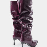 Elegantes Botas de Cuero Sintético con Pliegues y Punta Afilada para un Estilo Sofisticado