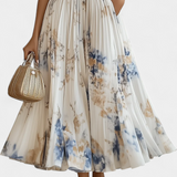 Vestido midi sin mangas Elise con hermosa estampado floral y delicado plisado