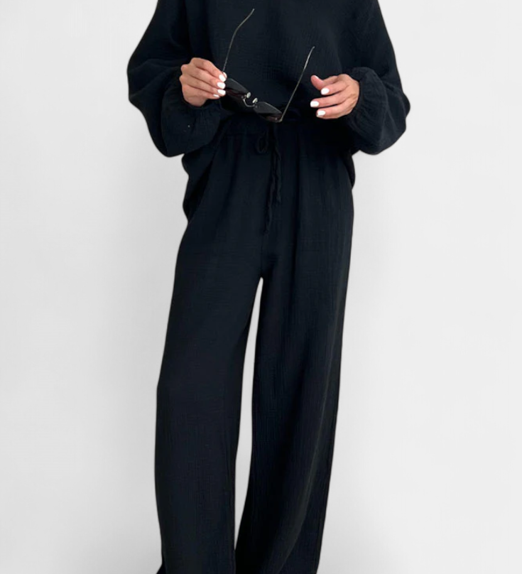 Conjunto de Algodón de 2 Piezas con Elegante Escote en V