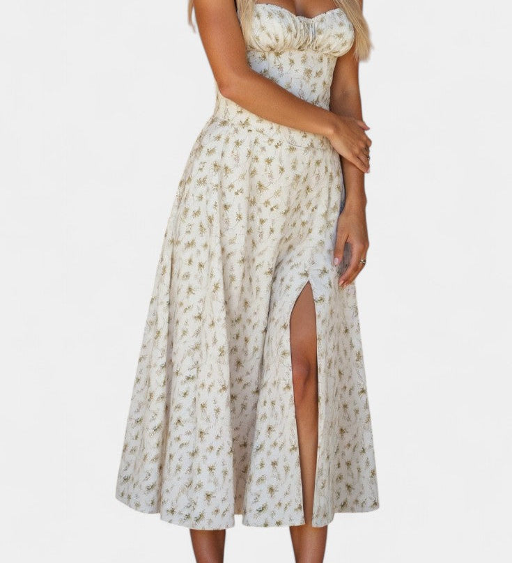 Elegante vestido midi en línea A con corsé para un estilo sofisticado