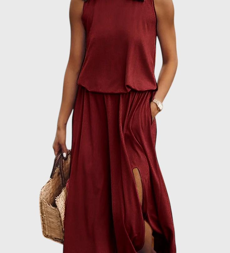 Dianne Vestido sin mangas de silueta holgada con abertura lateral para un estilo cómodo y elegante