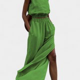 Conjunto de Algodón y Linho Portia con Diseño de Abertura Lateral para Comodidad y Estilo