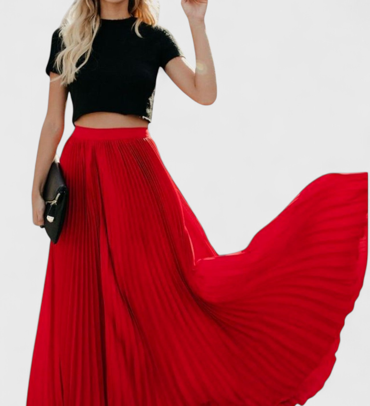 Elegante Falda Larga Plisada de Talle Alto para un Estilo Sofisticado