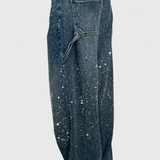 Dariya Jeans Cargo Balloon con Brillo y Elegantes Apliques de Pedrería