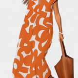 Vestido Casual Asela con Estilo en Escote en V y Estampado Mixi para un Look Moderno