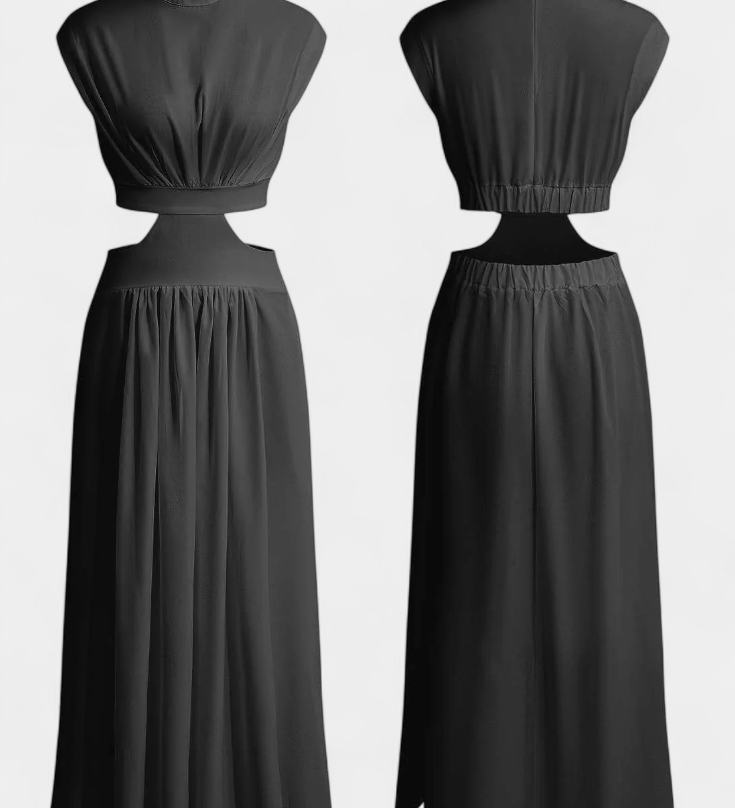 Elegante Conjunto Largo Jocelyn con Escote Alto y Detalle de Abertura Lateral para un look Minimalista y Sofisticado