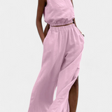 Conjunto de Algodón y Linho Portia con Diseño de Abertura Lateral para Comodidad y Estilo