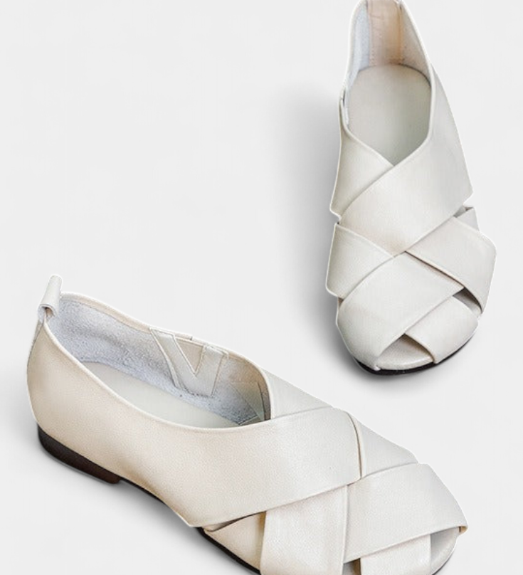 Zapatos Planos de Cuero Negros con Diseño Cruzado Abierto Nayra