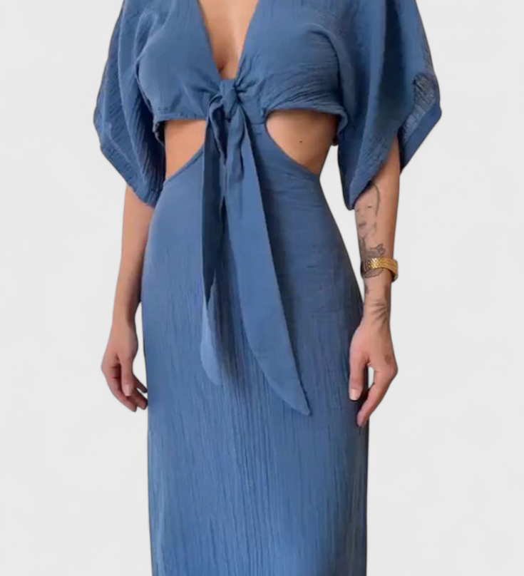 Myra - Vestido Fluido con Lazo Frontal y Detalles Cut-Outs para un Estilo Moderno y Elegante