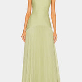 Vestido Maxi de Malla Deia con Elegantes Mangas Acampanadas