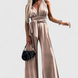 Pantalón Ivana Mono de Pierna Ancha con Diseño de Espalda Cruzada para un Estilo Elegante