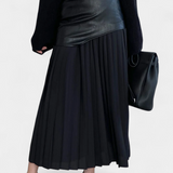 Noelle Falda Maxi Asimétrica de Chifón y Cuero Sintético - Elegancia y Estilo en un Solo Look