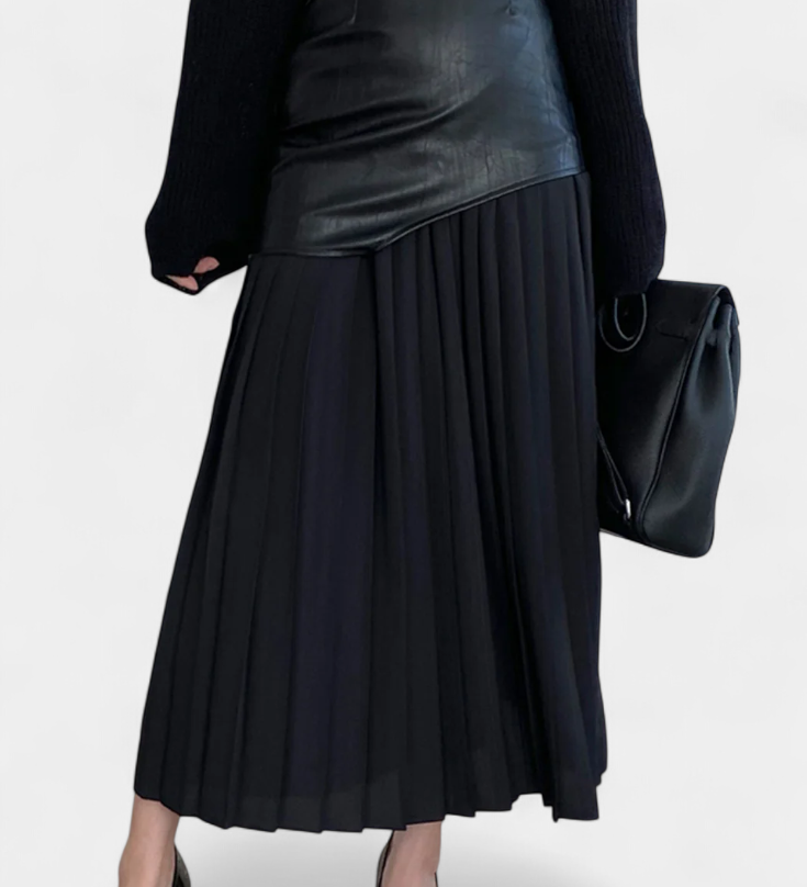 Noelle Falda Maxi Asimétrica de Chifón y Cuero Sintético - Elegancia y Estilo en un Solo Look