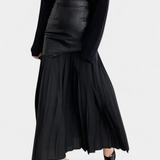 Noelle Falda Maxi Asimétrica de Chifón y Cuero Sintético - Elegancia y Estilo en un Solo Look