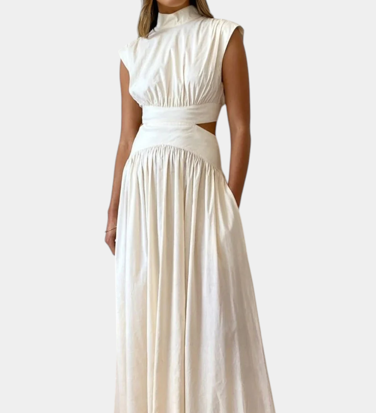 Elegante Conjunto Largo Jocelyn con Escote Alto y Detalle de Abertura Lateral para un look Minimalista y Sofisticado