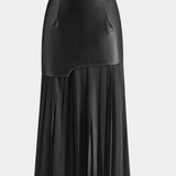 Noelle Falda Maxi Asimétrica de Chifón y Cuero Sintético - Elegancia y Estilo en un Solo Look