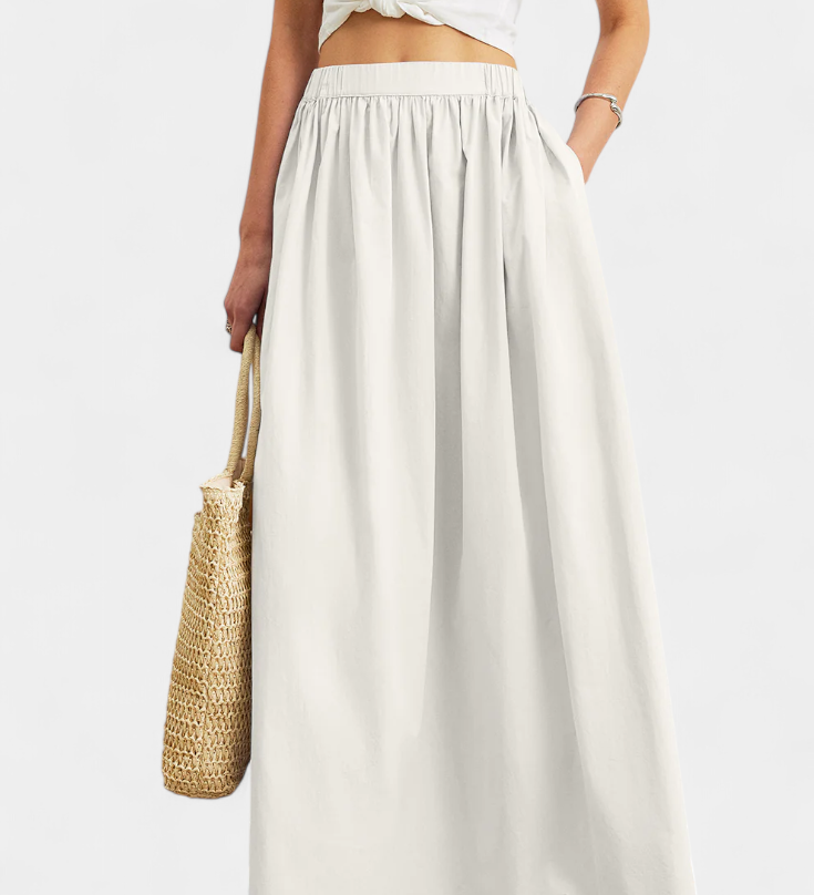 Yora Falda A-Line de Algodón con Cintura Elasticada y Bolsillos Elegantes