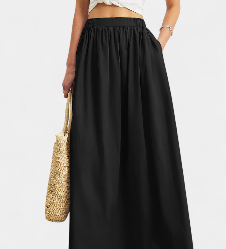 Yora Falda A-Line de Algodón con Cintura Elasticada y Bolsillos Elegantes