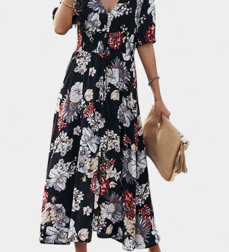Elegante Vestido de Verano con Encantador Estampado Floral y Silueta Perfecta