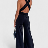 Pantalón Ivana Mono de Pierna Ancha con Diseño de Espalda Cruzada para un Estilo Elegante