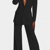 Conjunto de Blazer a Medida y Pantalones de Pierna Ancha de Estilo Elegante y Moderno