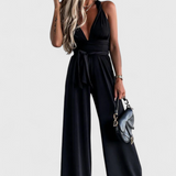 Pantalón Ivana Mono de Pierna Ancha con Diseño de Espalda Cruzada para un Estilo Elegante