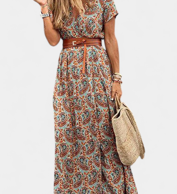 Vestido Boho de Verano Anfisa con Cinturón y Escote en V - Estilo y Comodidad en tu Look