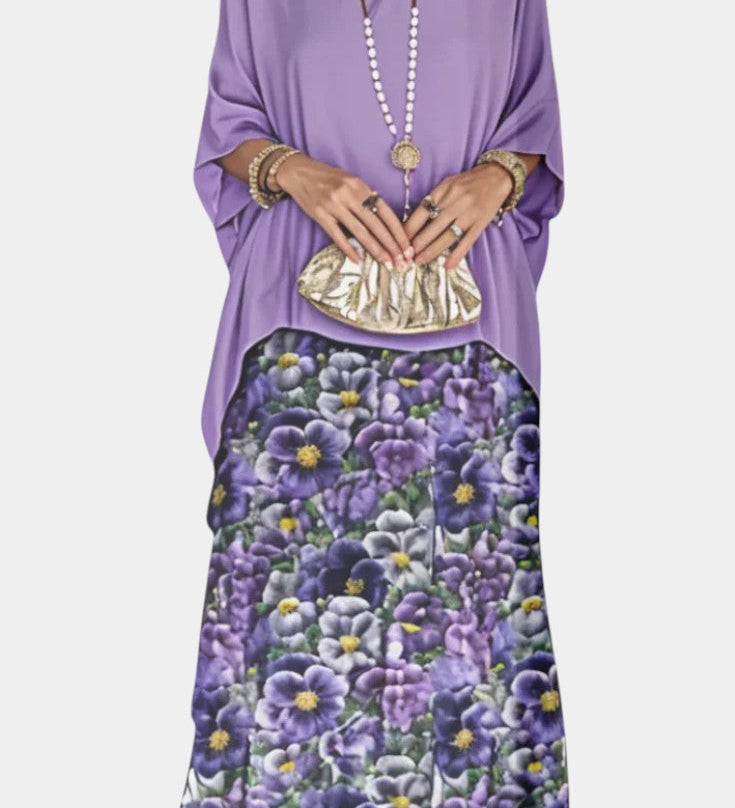 Vestido Maxi Caroline de Estampado con Mangas Batwing para un Estilo Elegante