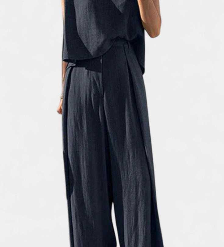 Lauren Elegante Conjunto de Dos Piezas con Pierna Ancha para un Estilo Sofisticado