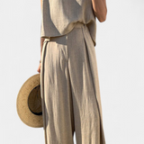 Lauren Elegante Conjunto de Dos Piezas con Pierna Ancha para un Estilo Sofisticado