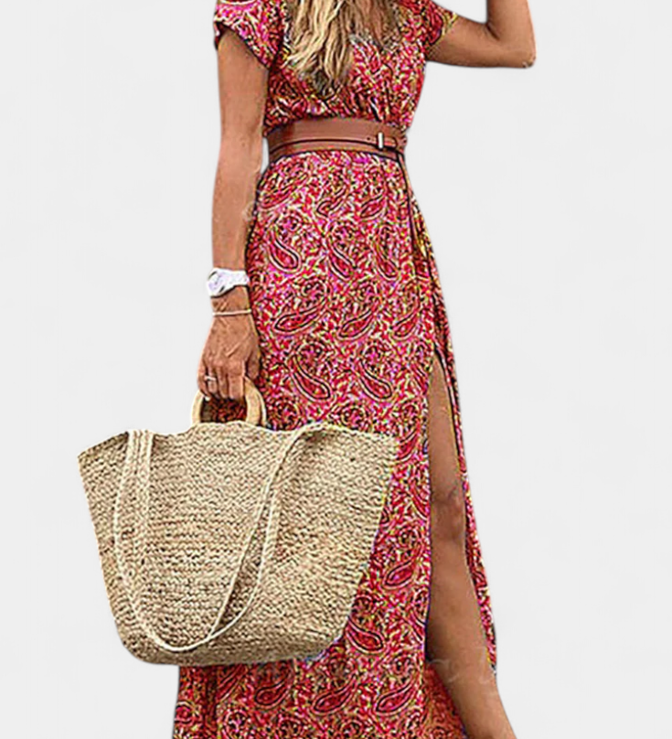 Vestido Boho de Verano Anfisa con Cinturón y Escote en V - Estilo y Comodidad en tu Look