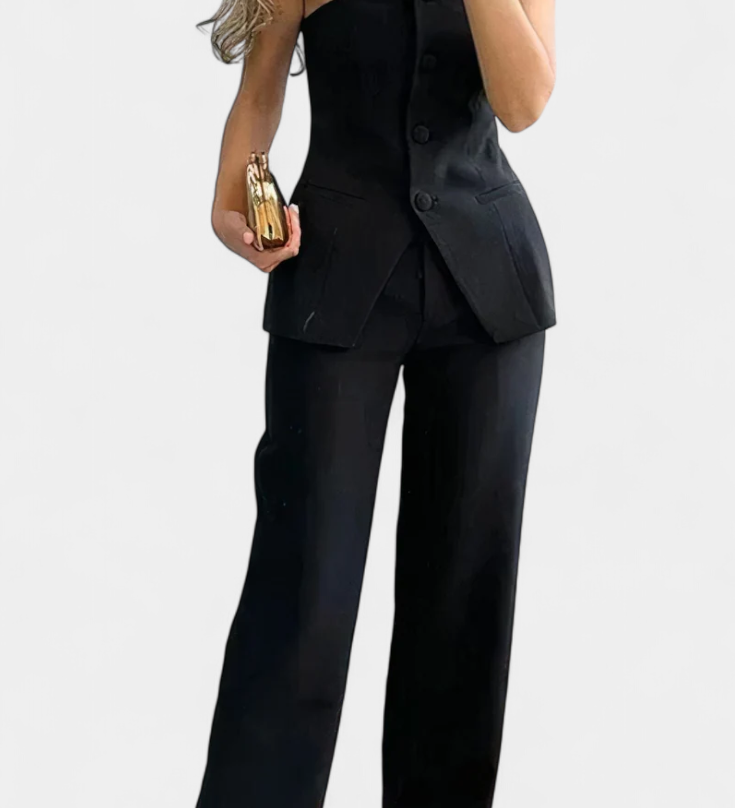 Conjunto de Top Tubo y Pantalón Ancho de Pierna en Estilo Minimalista de Ekaterina