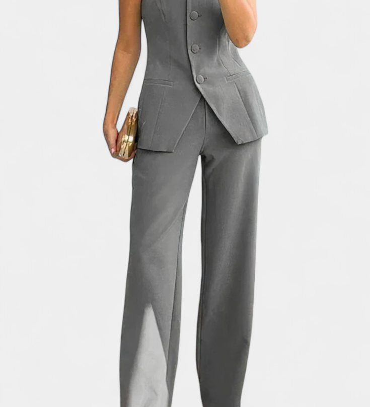 Conjunto de Top Tubo y Pantalón Ancho de Pierna en Estilo Minimalista de Ekaterina