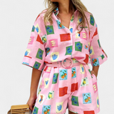 Conjunto de Camisa y Shorts Rosa con Estampado Mariluz para un Estilo Chic y Casual