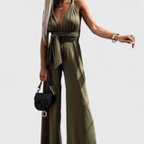 Pantalón Ivana Mono de Pierna Ancha con Diseño de Espalda Cruzada para un Estilo Elegante