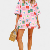 Conjunto de Camisa y Shorts Rosa con Estampado Mariluz para un Estilo Chic y Casual
