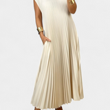 Elegante Manuela Vestido Sin Mangas con Pliegues y Cintura Alta para un Estilo Sofisticado