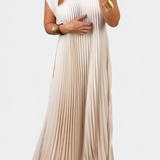 Elegante Manuela Vestido Sin Mangas con Pliegues y Cintura Alta para un Estilo Sofisticado