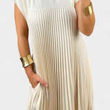 Elegante Manuela Vestido Sin Mangas con Pliegues y Cintura Alta para un Estilo Sofisticado