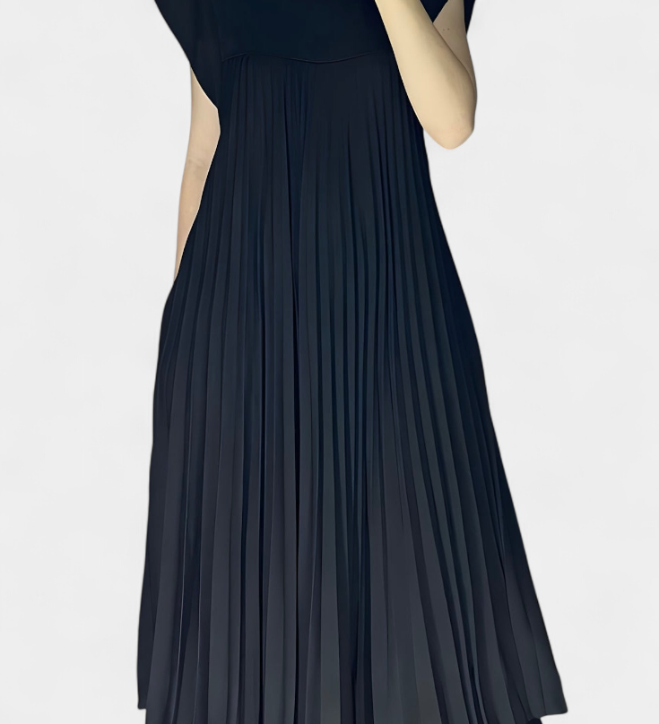 Elegante Manuela Vestido Sin Mangas con Pliegues y Cintura Alta para un Estilo Sofisticado