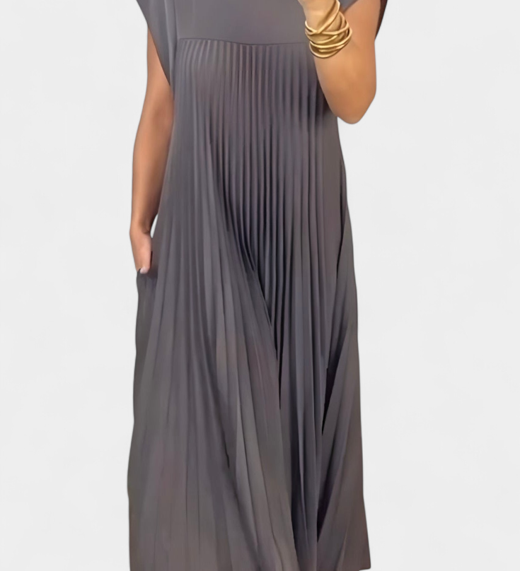 Elegante Manuela Vestido Sin Mangas con Pliegues y Cintura Alta para un Estilo Sofisticado