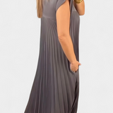 Elegante Manuela Vestido Sin Mangas con Pliegues y Cintura Alta para un Estilo Sofisticado